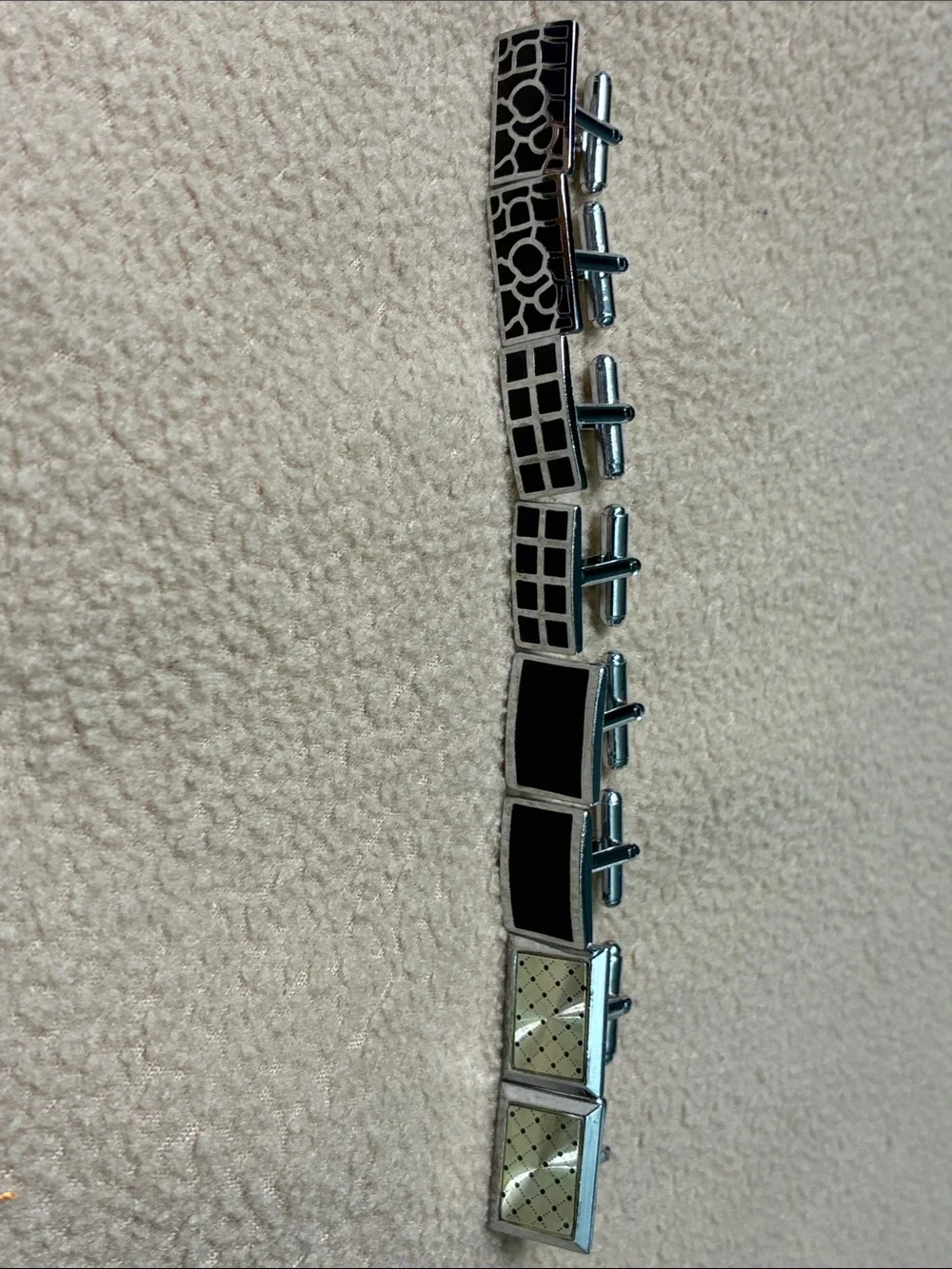 Black and Silver Geometric Men's Cufflinks Set